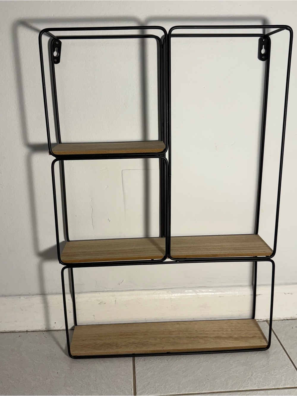 Modern Geometric Floating Wall Shelf Black Metal Wood 24x16x4 Trinket Book